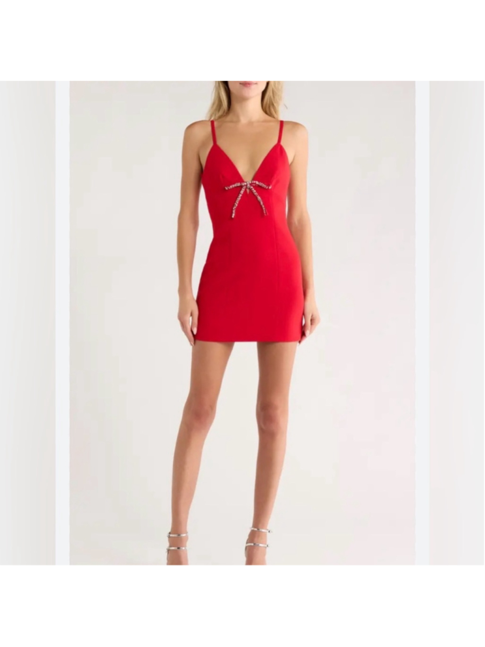 cinq a sept Adele Crystal Bow Mini Dress, Candy Apple